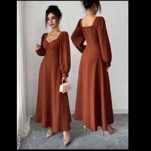 Elegant Brown Long Sleeve Dress